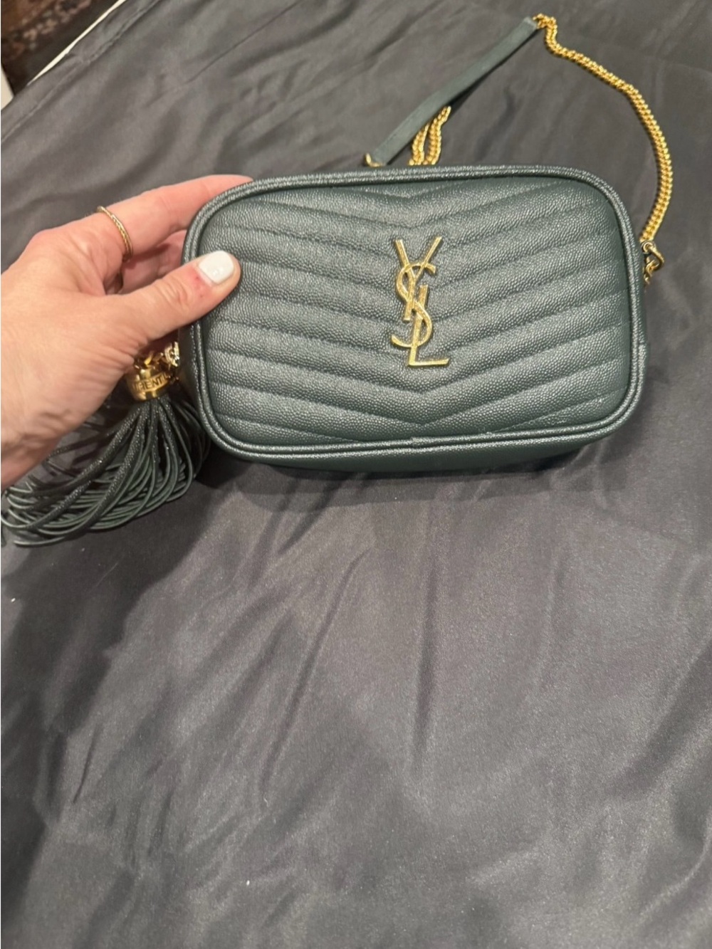 Saint Laurent Dark Olive Quilted Camera Crossbody with Gold Hardware - Picture 8 of 15